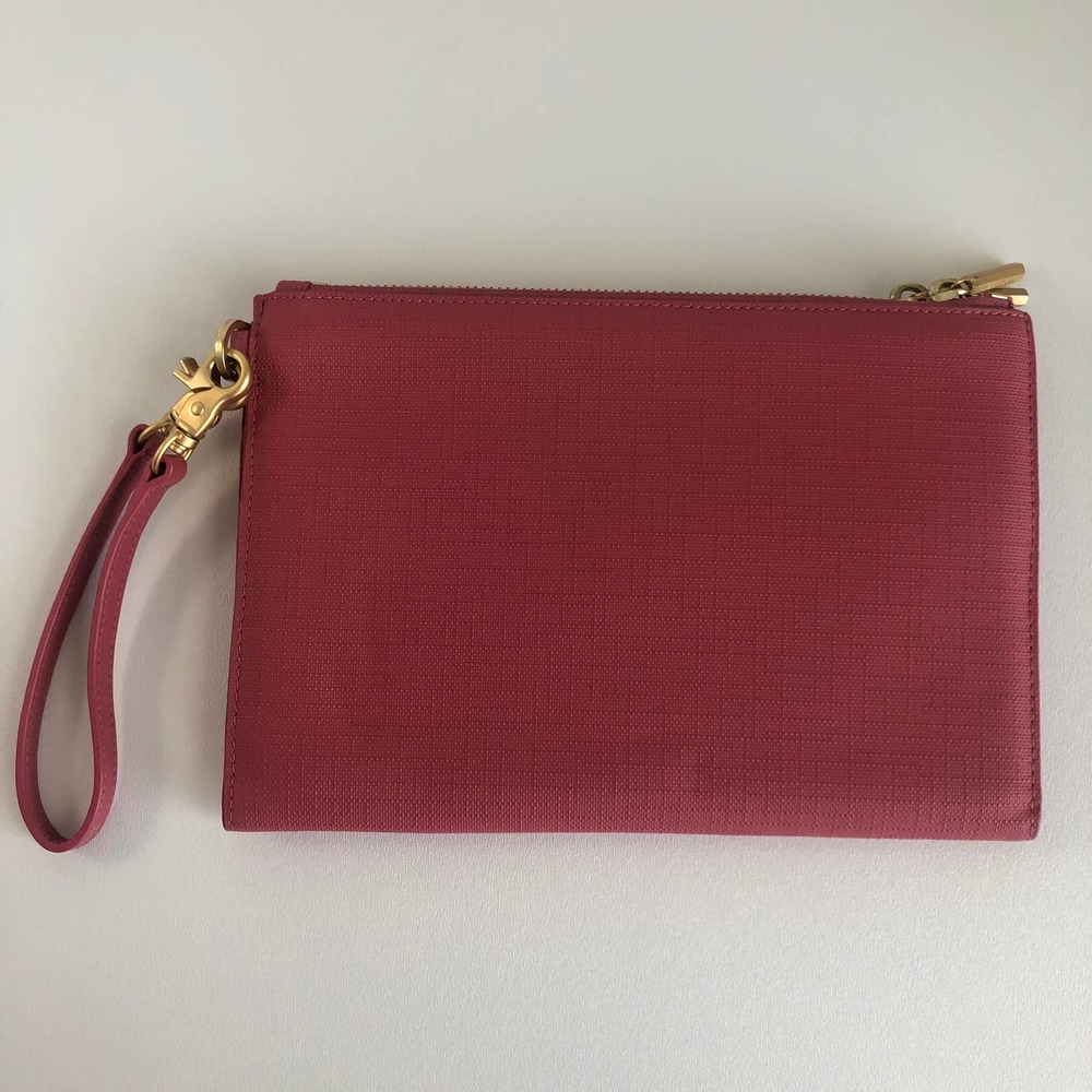 NWOT Dagne Dover Essentials Coated Canvas Clutch Wallet Wristlet / Salmon Pink